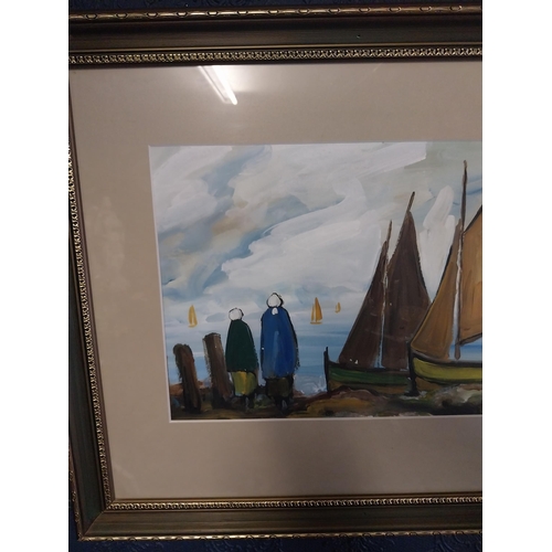 57 - Markey Robinson - Waiting for the Catch mounted in gilt frame. {27 cm H x 41 cm W}. NOT AVAILABLE TO... 