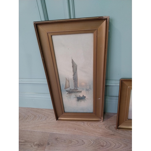 Three framed Boating Scenes mounted in gilt frames. {62 cm H x 41 cm W}.
