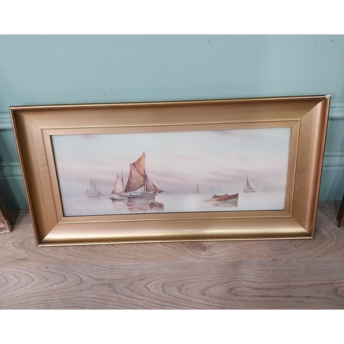 Three framed Boating Scenes mounted in gilt frames. {62 cm H x 41 cm W}.