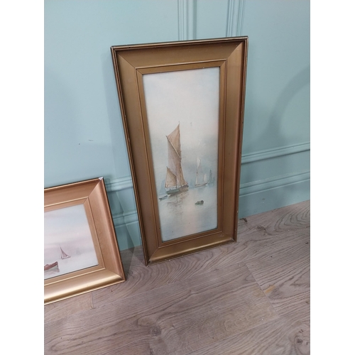 Three framed Boating Scenes mounted in gilt frames. {62 cm H x 41 cm W}.