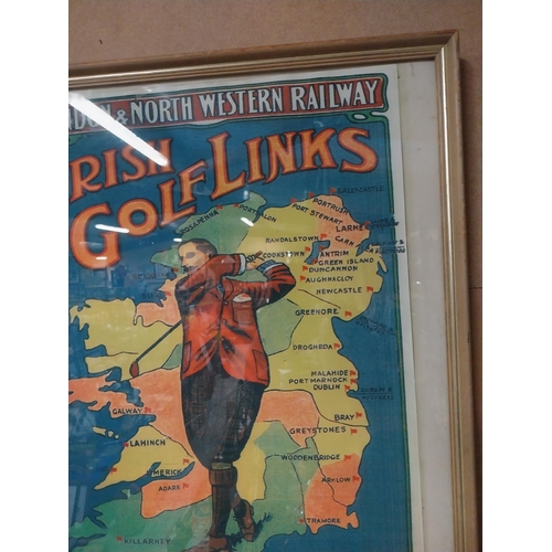 1 - London and North Western Railways Irish Golf Links framed coloured advertising print. {63 cm H x 50 ... 
