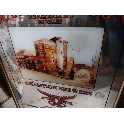 31 - Double Dragon Champion Brewers Natural Ale of Wales framed advertising mirror. {60 cm H x 40 cm W}.