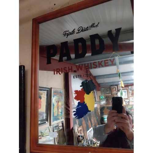 34 - Framed Paddy Irish Whiskey advertising mirror. {69 cm H x 55 cm W}.