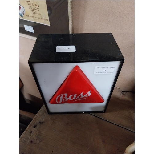 39 - Bass perspex light up counter box. {20 cm H x 17 cm W x 10 cm D}