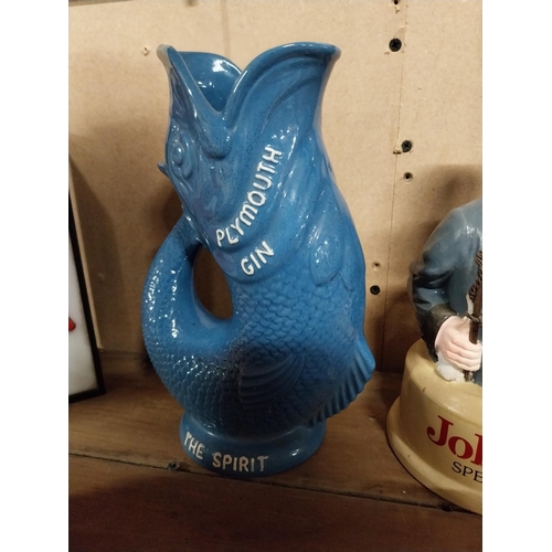 48 - Ceramic Plymouth Gin advertising jug. {24 cm H x 16 cm W x 9 cm D}.