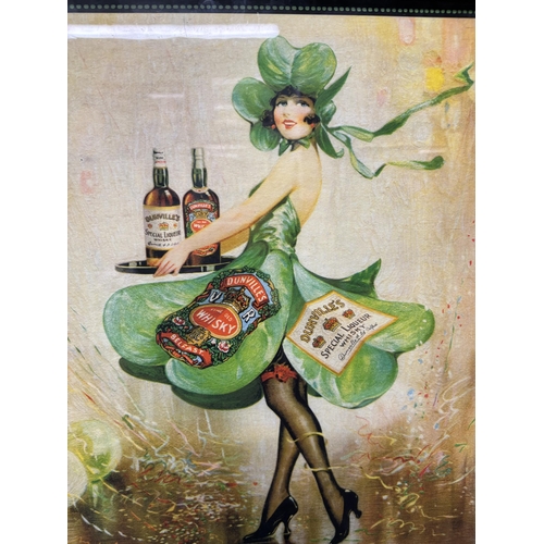 55 - Dunville's Irish Whisky, The Shamrock girl, framed advertising print {59cm H x 47cm W}