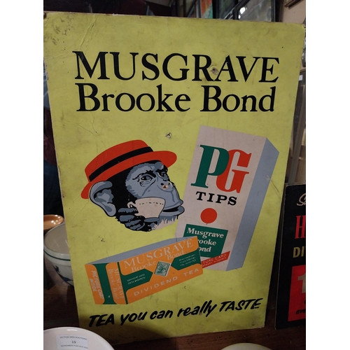 7 - Three 1950's cardboard counter advertising cards - Musgrave Hornmann and Premium Tea, {43 cm H x 28 ... 
