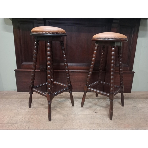 40A - Pair of high bobbin stools leather  (H 79cm x Dia 34cm ) NOT AVAILABLE TO VIEW IN PERSON