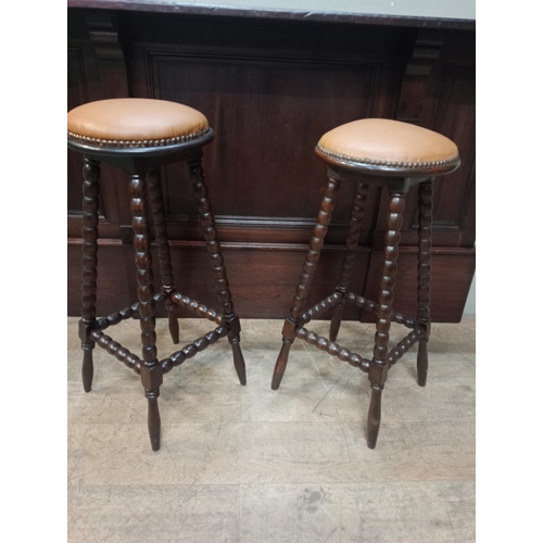 40B - Pair of high bobbin stools leather  (H 79cm x Dia 34cm ) NOT AVAILABLE TO VIEW IN PERSON