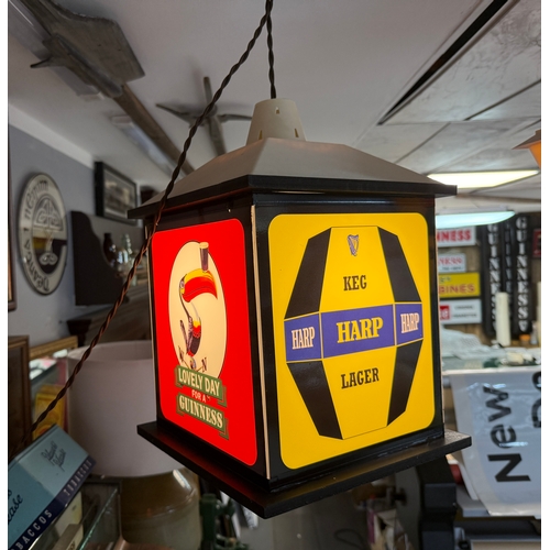 25 - Rare square pub lantern featuring Guinness glass/Harp Keg/ Double Diamond / Toucan {35cm H x 25cm W ... 
