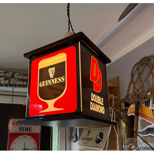 25 - Rare square pub lantern featuring Guinness glass/Harp Keg/ Double Diamond / Toucan {35cm H x 25cm W ... 