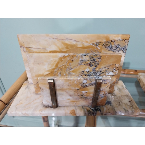 20 - Art Deco Sienna marble ink well and desk tidy. {8 cm H x 35 cm W x 17 cm D} and {16 cm H x 30 cm W x... 