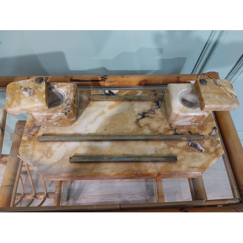 20 - Art Deco Sienna marble ink well and desk tidy. {8 cm H x 35 cm W x 17 cm D} and {16 cm H x 30 cm W x... 