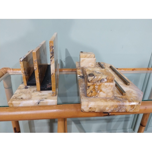 20 - Art Deco Sienna marble ink well and desk tidy. {8 cm H x 35 cm W x 17 cm D} and {16 cm H x 30 cm W x... 