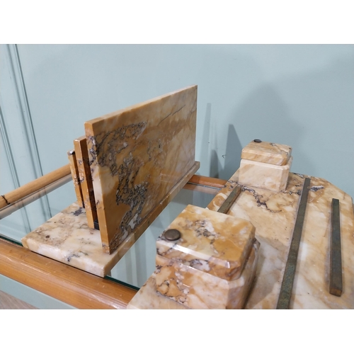 20 - Art Deco Sienna marble ink well and desk tidy. {8 cm H x 35 cm W x 17 cm D} and {16 cm H x 30 cm W x... 