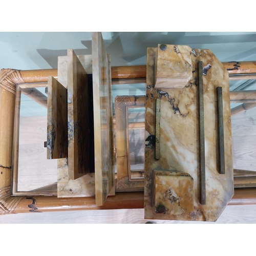 20 - Art Deco Sienna marble ink well and desk tidy. {8 cm H x 35 cm W x 17 cm D} and {16 cm H x 30 cm W x... 