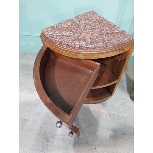 23 - Pair of good quality Art Deco burr walnut bedside lockers with marble tops. {64 cm H x 32 cm W x 34 ... 