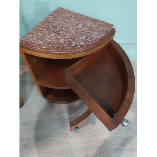 23 - Pair of good quality Art Deco burr walnut bedside lockers with marble tops. {64 cm H x 32 cm W x 34 ... 