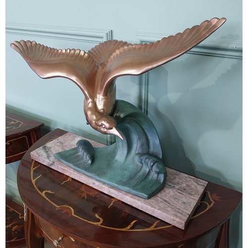 42 - Art Deco gilded spelter of Dove on marble base. {30 cm H x 50 cm W x 15 cm D}.