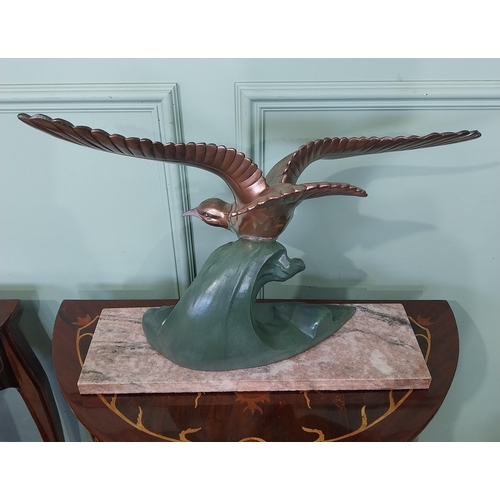 42 - Art Deco gilded spelter of Dove on marble base. {30 cm H x 50 cm W x 15 cm D}.