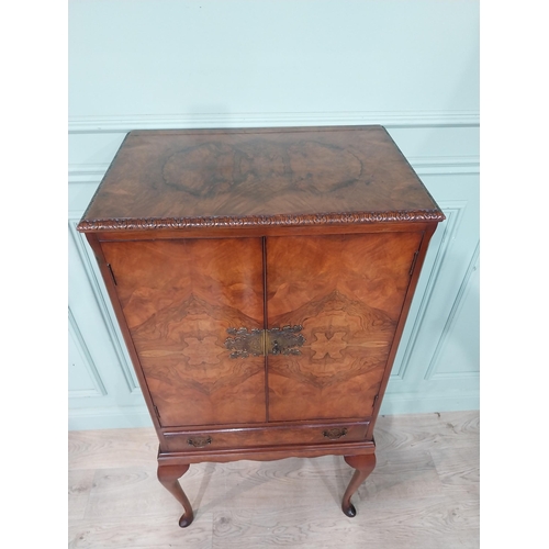 57 - Exceptional quality 1950's burr walnut drink's cabinet on cabriole legs. {132 cm h x 65 cm W x 43 cm... 