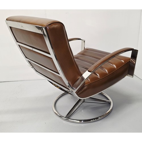 27 - Good quality mid century design revolving chrome and leather armchair {81cm H x 67cm W x 82cm D}