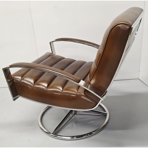 27 - Good quality mid century design revolving chrome and leather armchair {81cm H x 67cm W x 82cm D}
