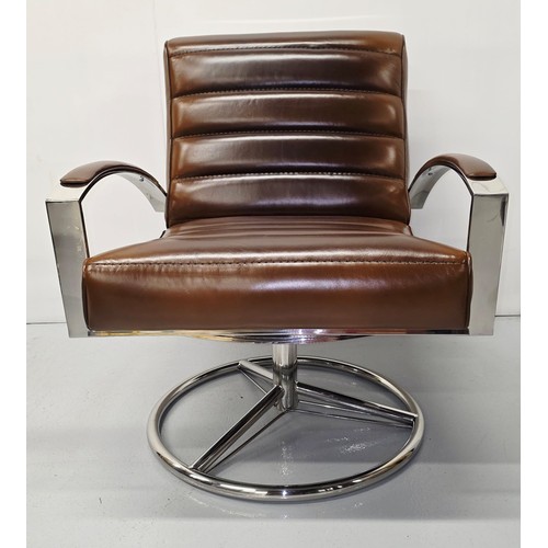 27 - Good quality mid century design revolving chrome and leather armchair {81cm H x 67cm W x 82cm D}
