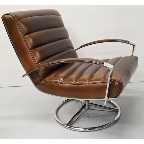 27 - Good quality mid century design revolving chrome and leather armchair {81cm H x 67cm W x 82cm D}