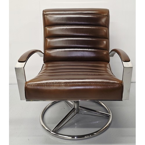 27 - Good quality mid century design revolving chrome and leather armchair {81cm H x 67cm W x 82cm D}