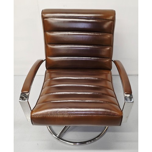 27 - Good quality mid century design revolving chrome and leather armchair {81cm H x 67cm W x 82cm D}