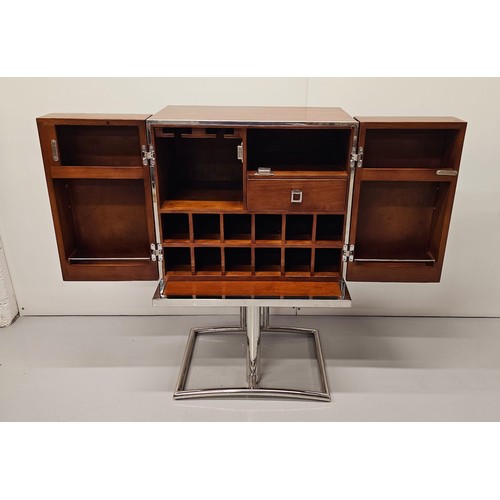 104 - Good quality Mid Century design Walnut and chrome home bar/ drinks cabinet. {94 cm H x 60 cm W x 45.... 