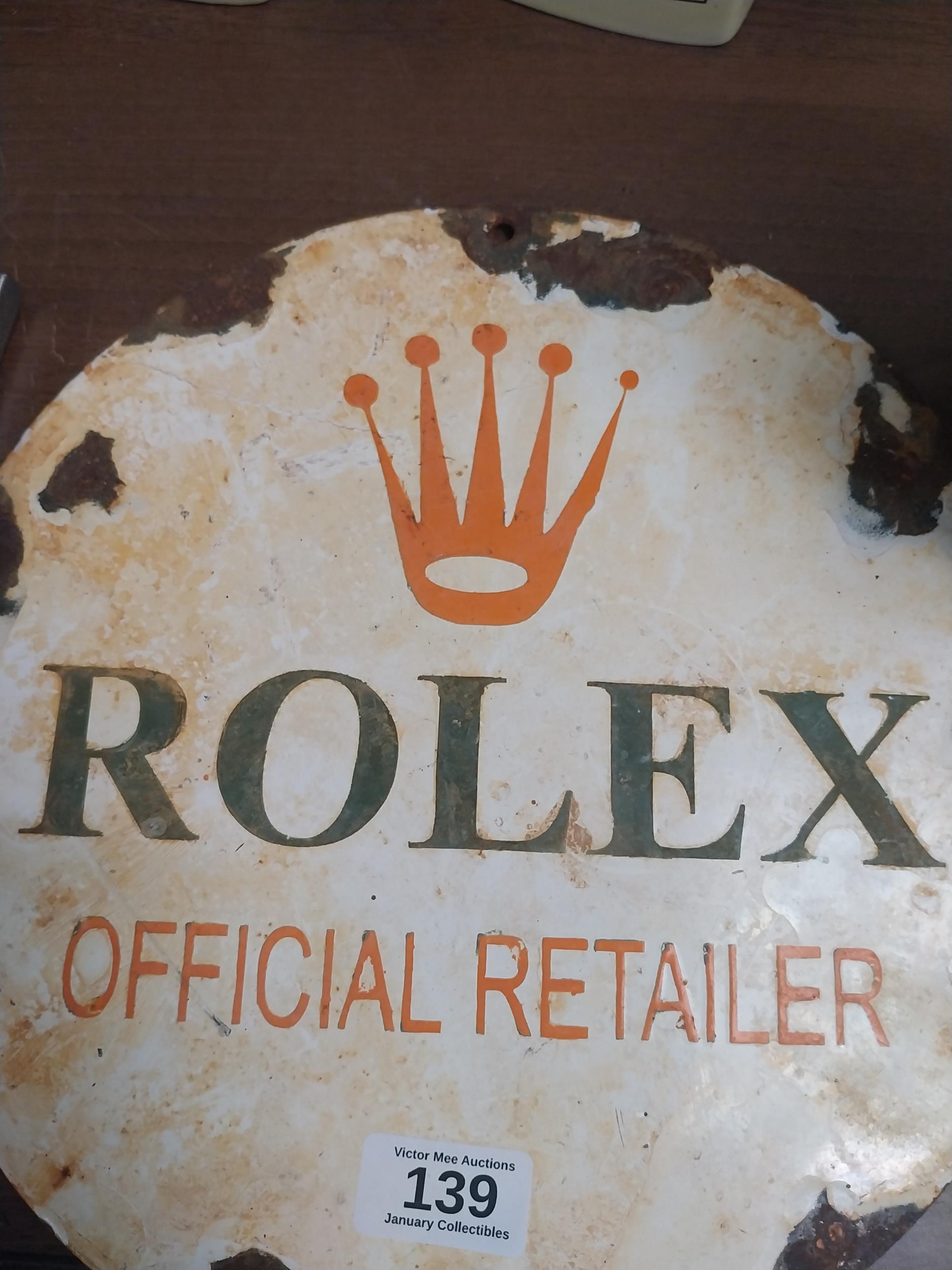 Rolex Official Retailer enamel sign. {30 cm Dia}.