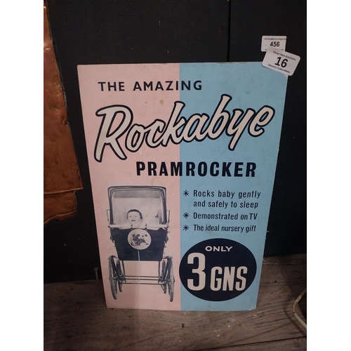16 - The Amazing Rockabye Pramrocker cardboard showcard. {36 cm H x 35 cm W}.