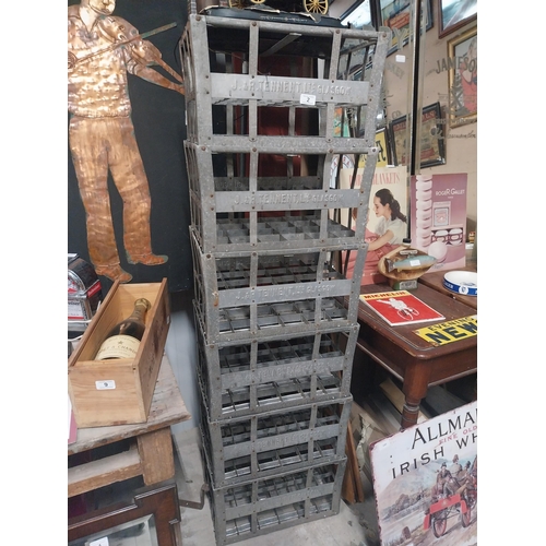 2 - Six J and R Tennent's Glasgow metal beer crates. {25 cm H x 46 cm W x 30 cm D}.