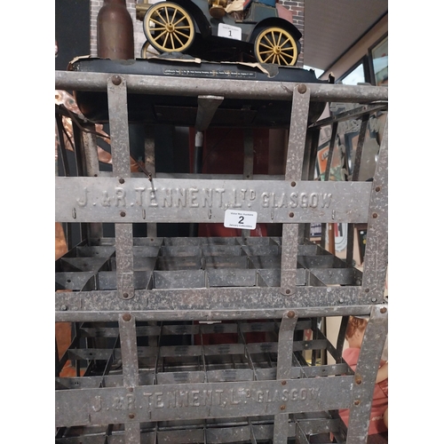 2 - Six J and R Tennent's Glasgow metal beer crates. {25 cm H x 46 cm W x 30 cm D}.