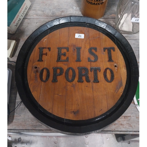 21 - Feist Oporto barrel end advertising sign {48 cm Dia.}