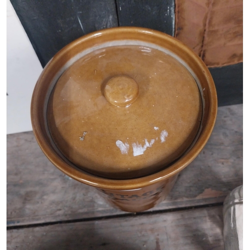 23 - Vintage lidded tobacco advertising jar. {20 cm H x 15 cm Dia}.