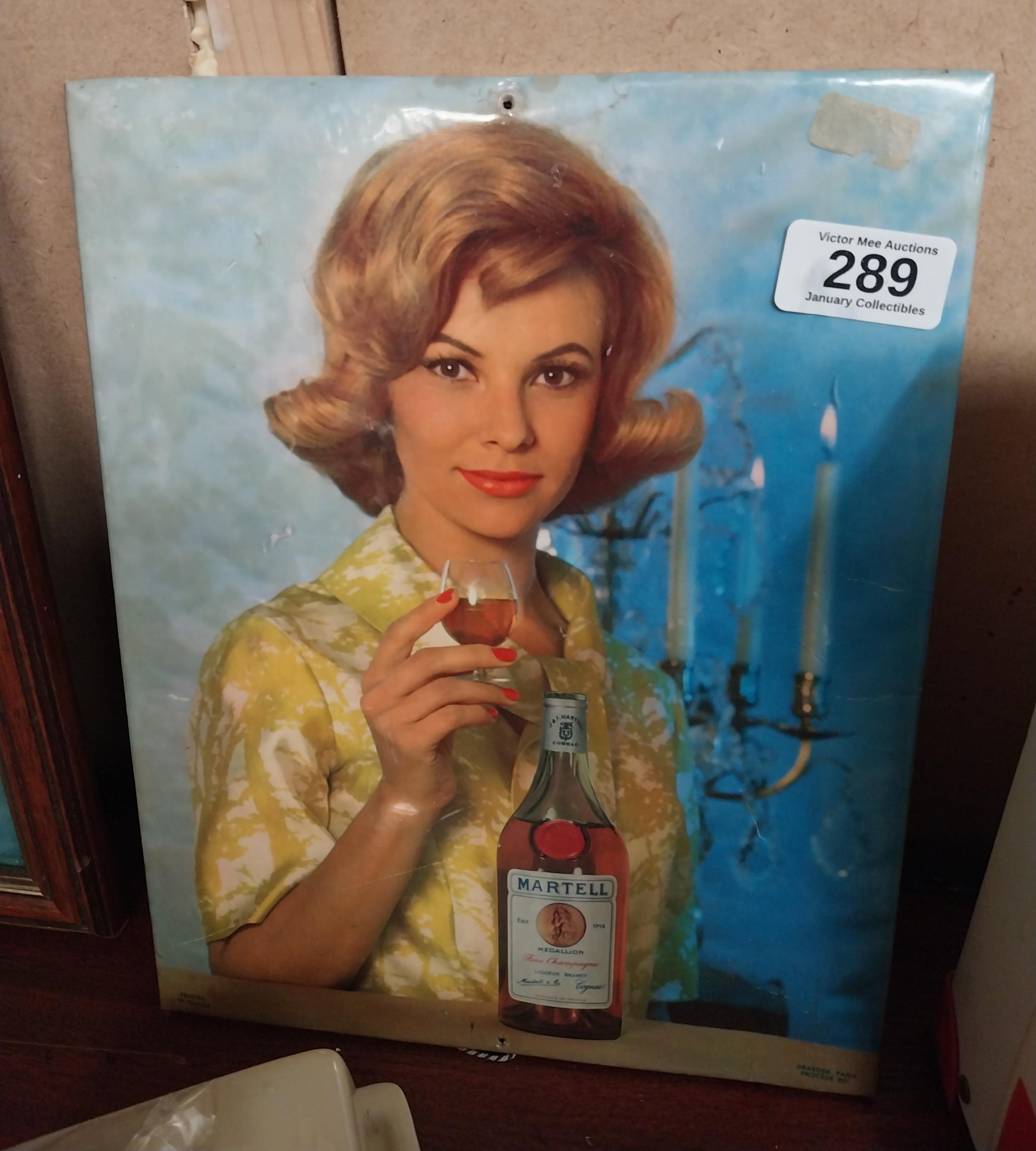 Martell Brandy celluloid counter sign. {28 cm H x 32 cm W}.