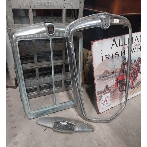 3 - 1960's Morris 8 Radiator cover, Morris Minor radiator cover  {59 cm H x 21 cm W x 10 cm D} and chrom... 