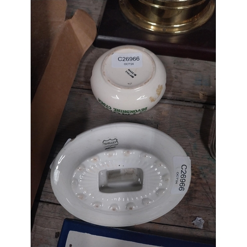 31 - Perrier Water ceramic match holder {5 cm H x 14 cm W x 10 cm D}  and Symond's Devonshire Cider ashtr... 