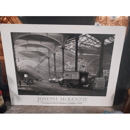 36 - Joseph McKenzie Liverpool Street Station 1952 showcard. {59 cm H x 69 cm W}.