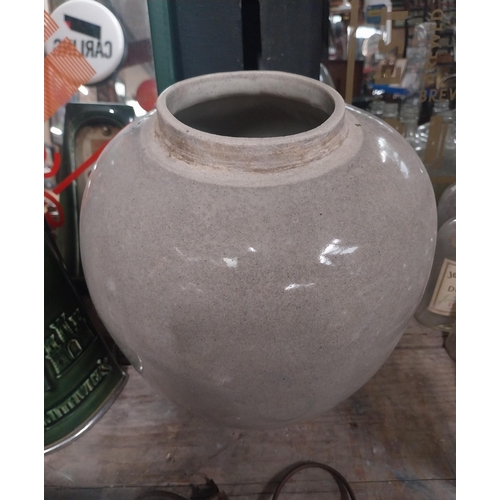 44 - 19th C. Blue and White ceramic Taback jar. {27 cm H x 23 cm Diam.}.