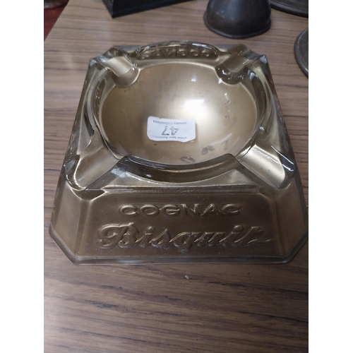 47 - Bisquit Cognac glass advertising ashtray. {7 cm H x 18 cm W x 18 cm D].