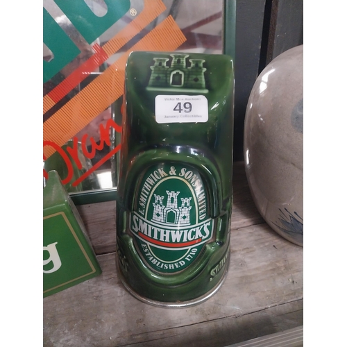 49 - Smithwick's Ale ceramic counter font. {26 cm H x 15 cm W x 13 cm D}.