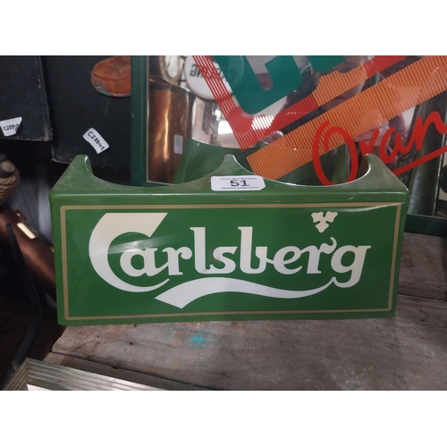 51 - Carslberg bottle holder. {12 cm H x 28 cm W x 18 cm D}.