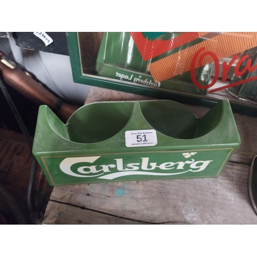 51 - Carslberg bottle holder. {12 cm H x 28 cm W x 18 cm D}.