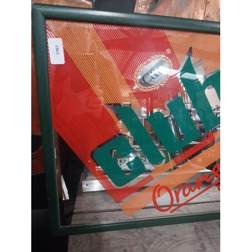 52 - 1970's C and C Club Orange framed advertising mirror. {34 cm H x 54 cm W}.