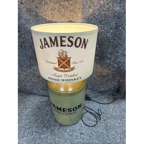 55 - Jameson three gallon Irish Whiskey stoneware flagon lamp with cream Jameson shade {63cm H x 33cm Dia... 