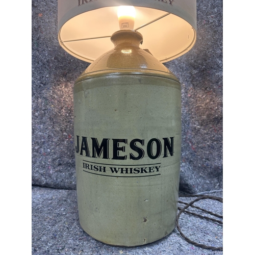 55 - Jameson three gallon Irish Whiskey stoneware flagon lamp with cream Jameson shade {63cm H x 33cm Dia... 